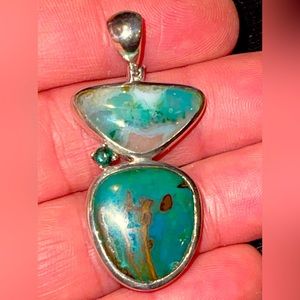 GENUINE Green & Copper Turquoise Pendant Necklace Unique One of a kind . silver